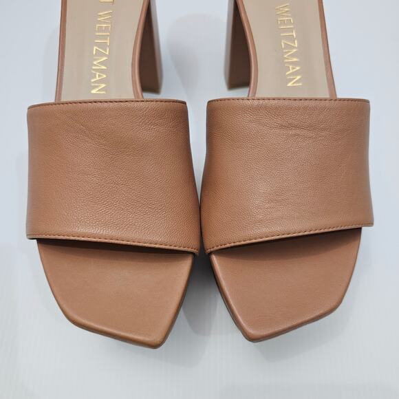 Stuart Weizman Squarehigh 95 Platform Sandal 10 Tan Leather Square Toe Heel - Picture 5 of 13
